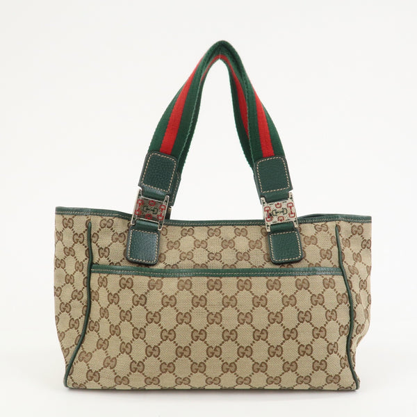 Gucci Tote Hand Bag - Brown and Green, GG Canvas and Leather