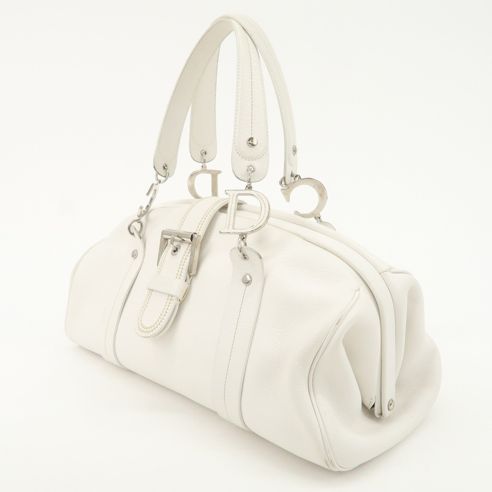 Christian Dior Logo Hand Bag - White, Leather