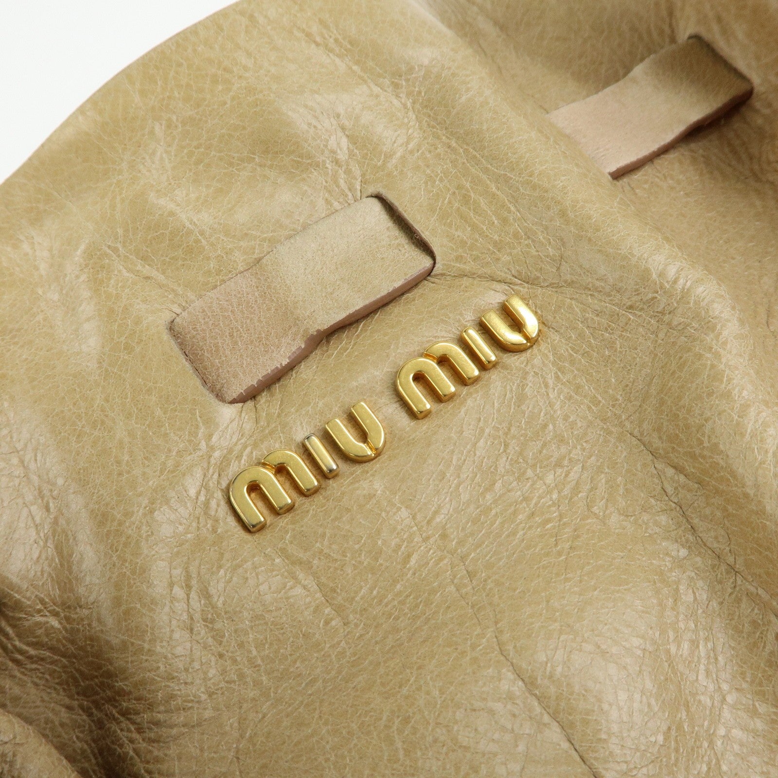 Miu Miu Logo Side Ribbon Shoulder Bag - Beige, Leather 