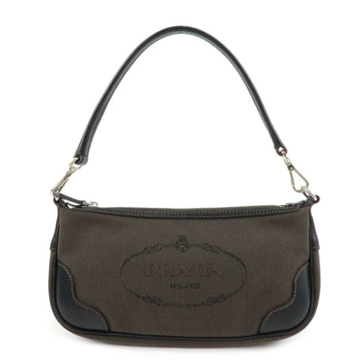 Prada Logo Jacquard Shoulder Bag - Dark Brown, Leather