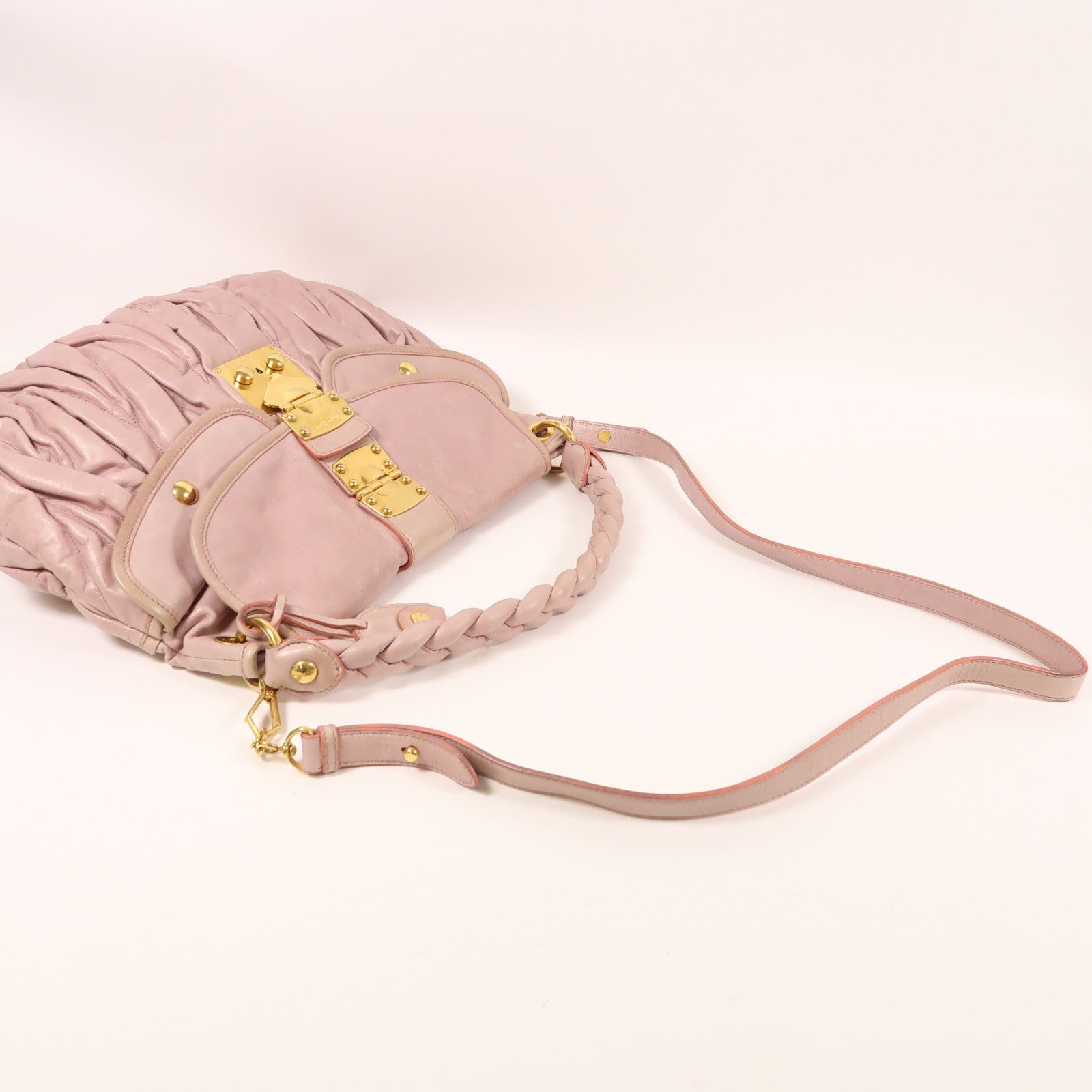 Miu Miu GHW Matelasse Coffer 2 Way Shoulder Bag - Pink, Calfskin Leather 