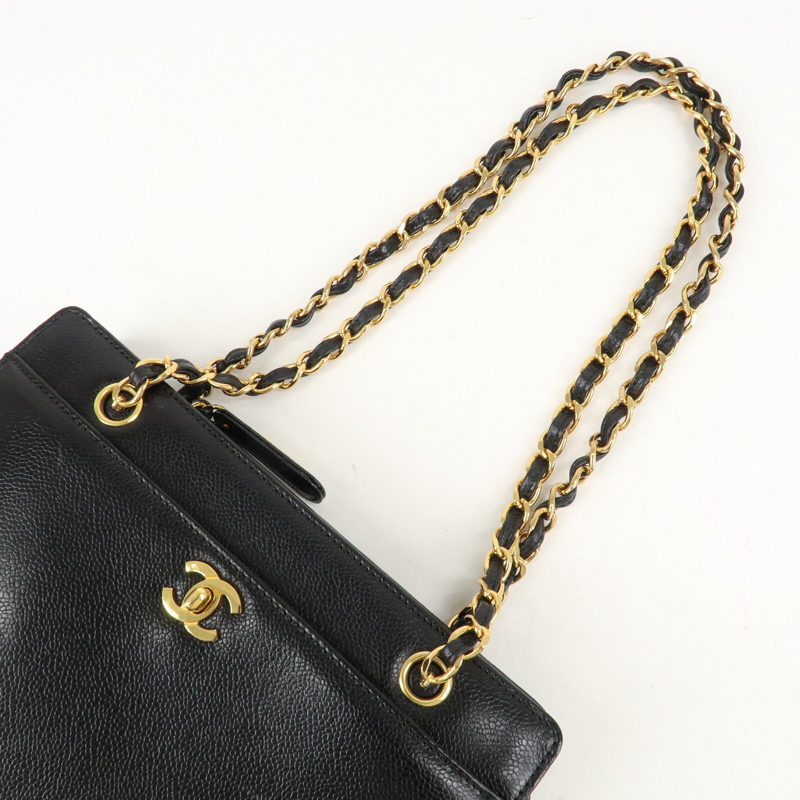 Chanel COCO Mark Caviar Skin Chain Tote Bag - Black/Gold, Caviar Skin