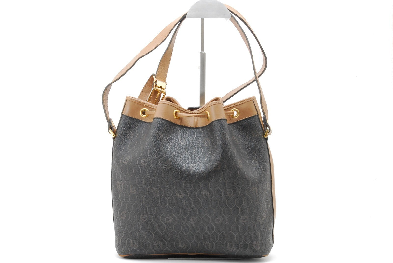 Dior Honeycomb Drawstring Shoulder Bag - Black Brown, Canvas Leather