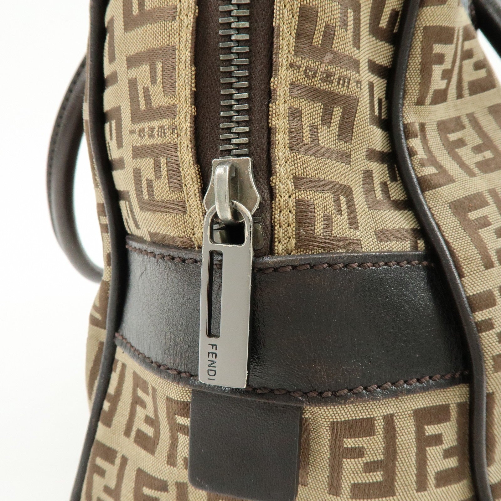 Fendi Zucchino Boston Shoulder Bag - Beige, Canvas Leather