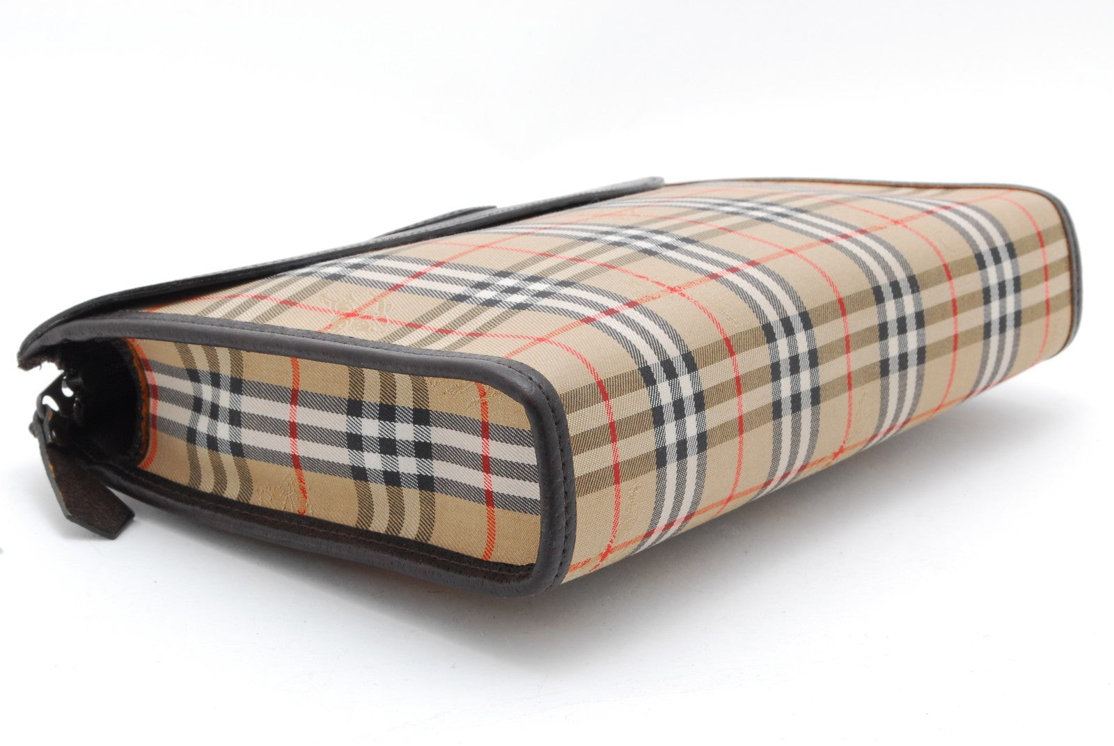 Burberry Nova Check Clutch Pouch Bag - Brown, Leather Fabric