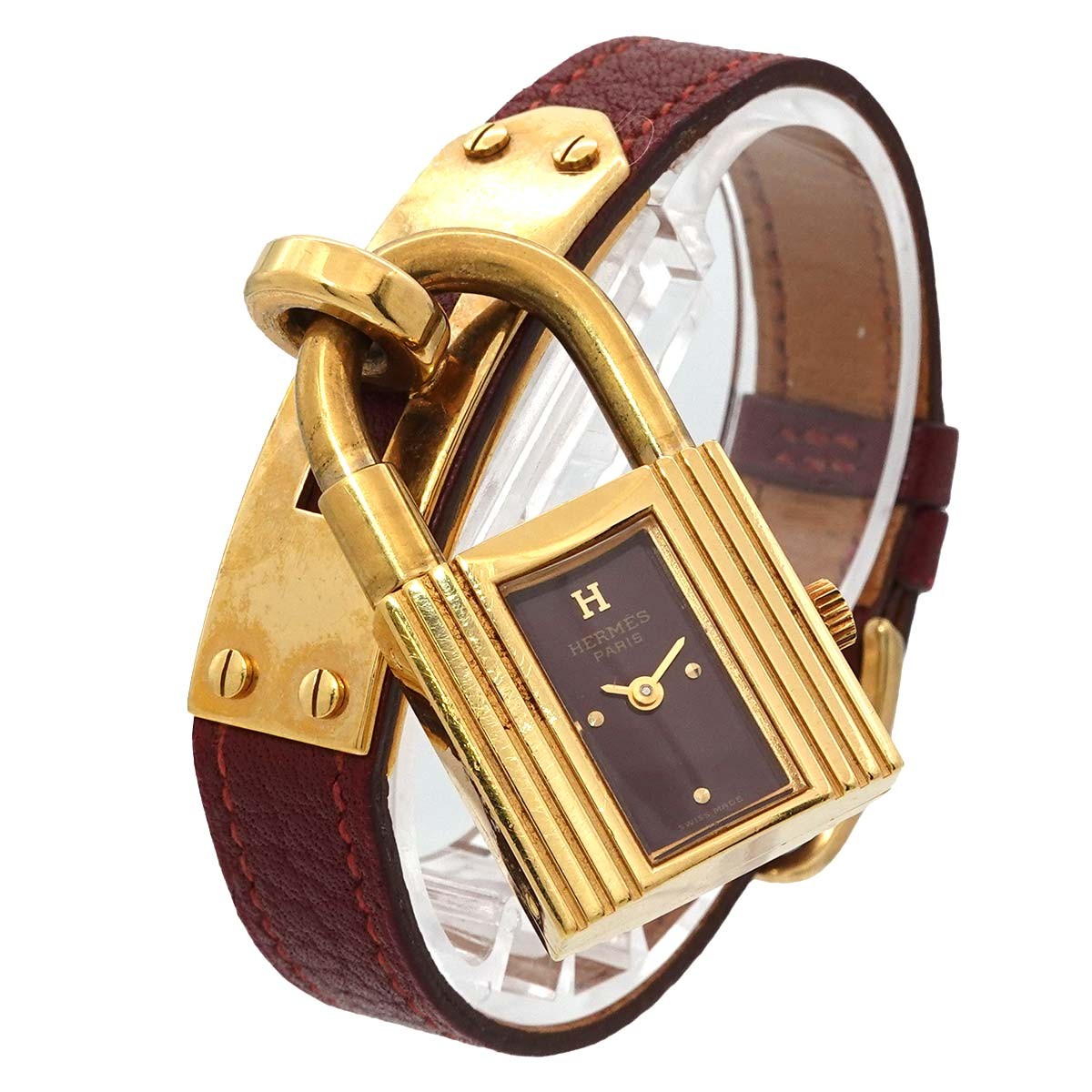 Hermès Kelly Watch - Bordeaux, Stainless steel/YGP,Leather