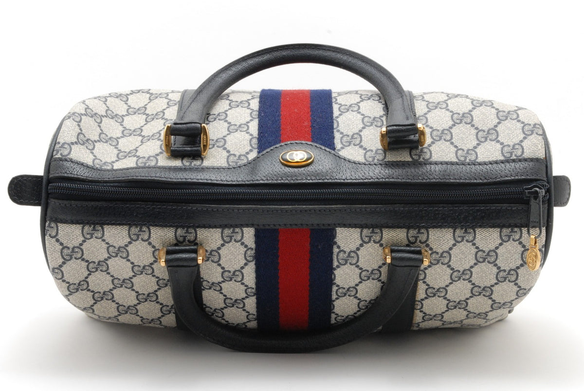 Gucci Vintage GG Supreme Sherry Line Web PVC Boston Hand Bag - Brown, PVC