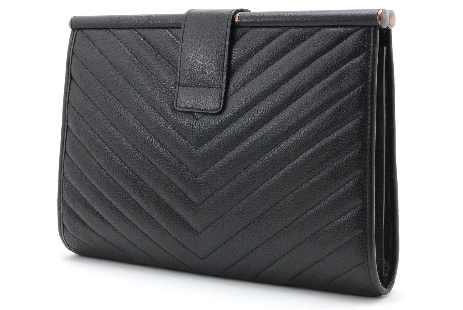 Saint Laurent Chevron Clutch Bag - Black, Leather