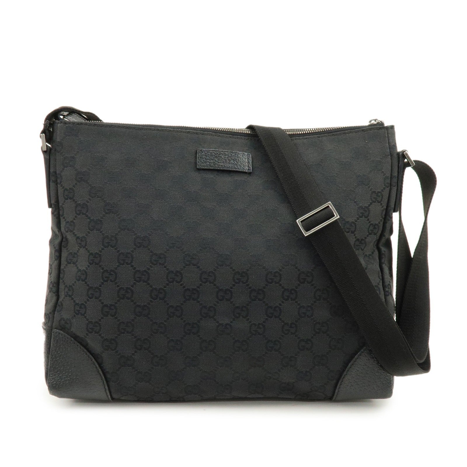Gucci 110054 Shoulder Bag - Black, GG Canvas, Leather 