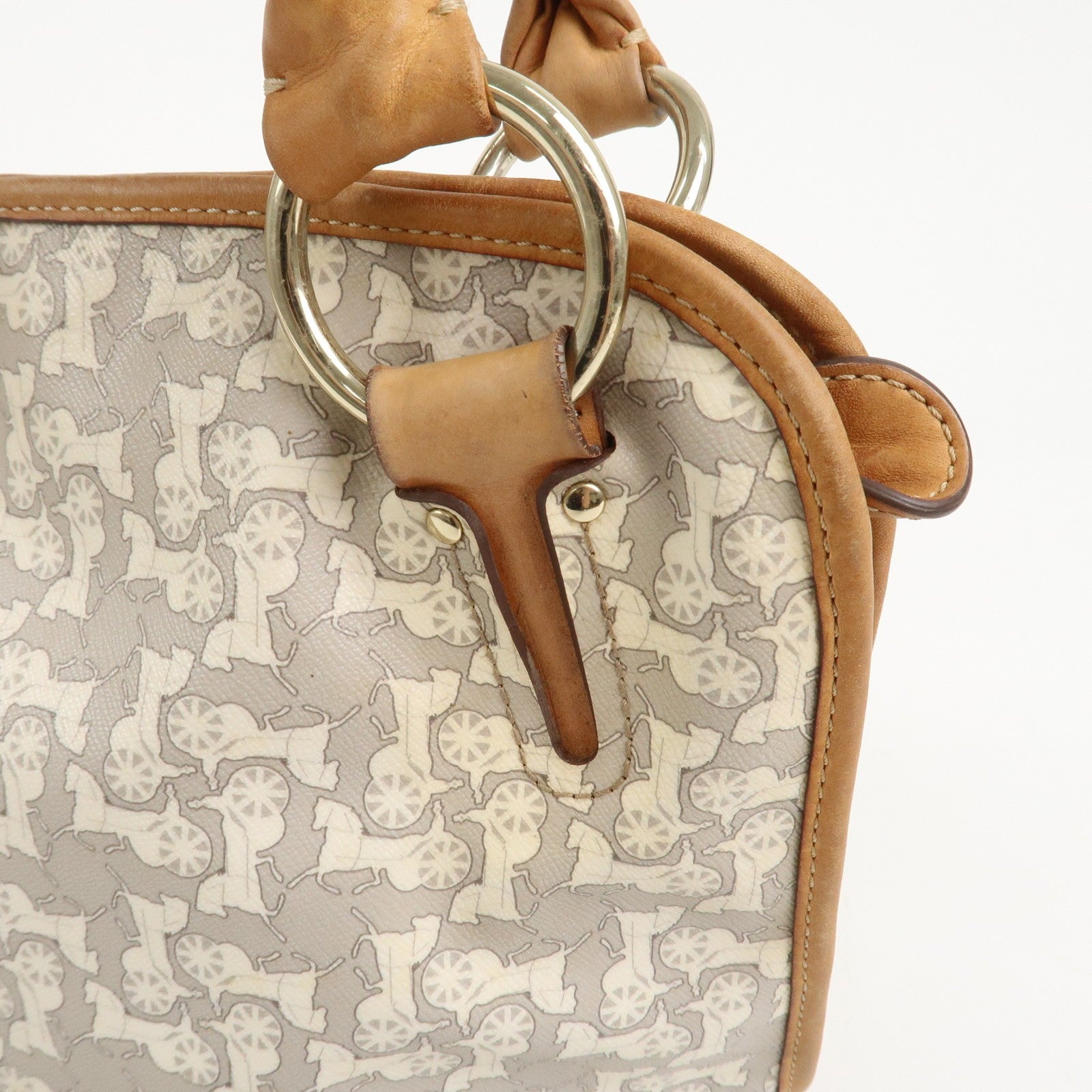 Celine Logo Hand Bag - Gray and Light Brown, Leather