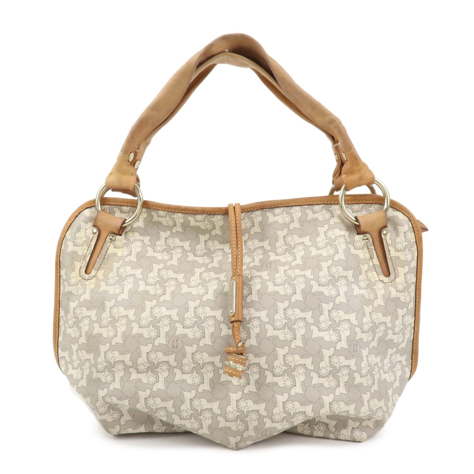 Celine Logo Hand Bag - Gray and Light Brown, Leather