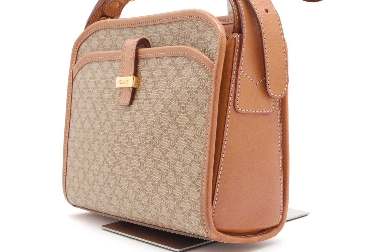 Celine Macadam Shoulder Bag - Beige, PVC Coated Canvas