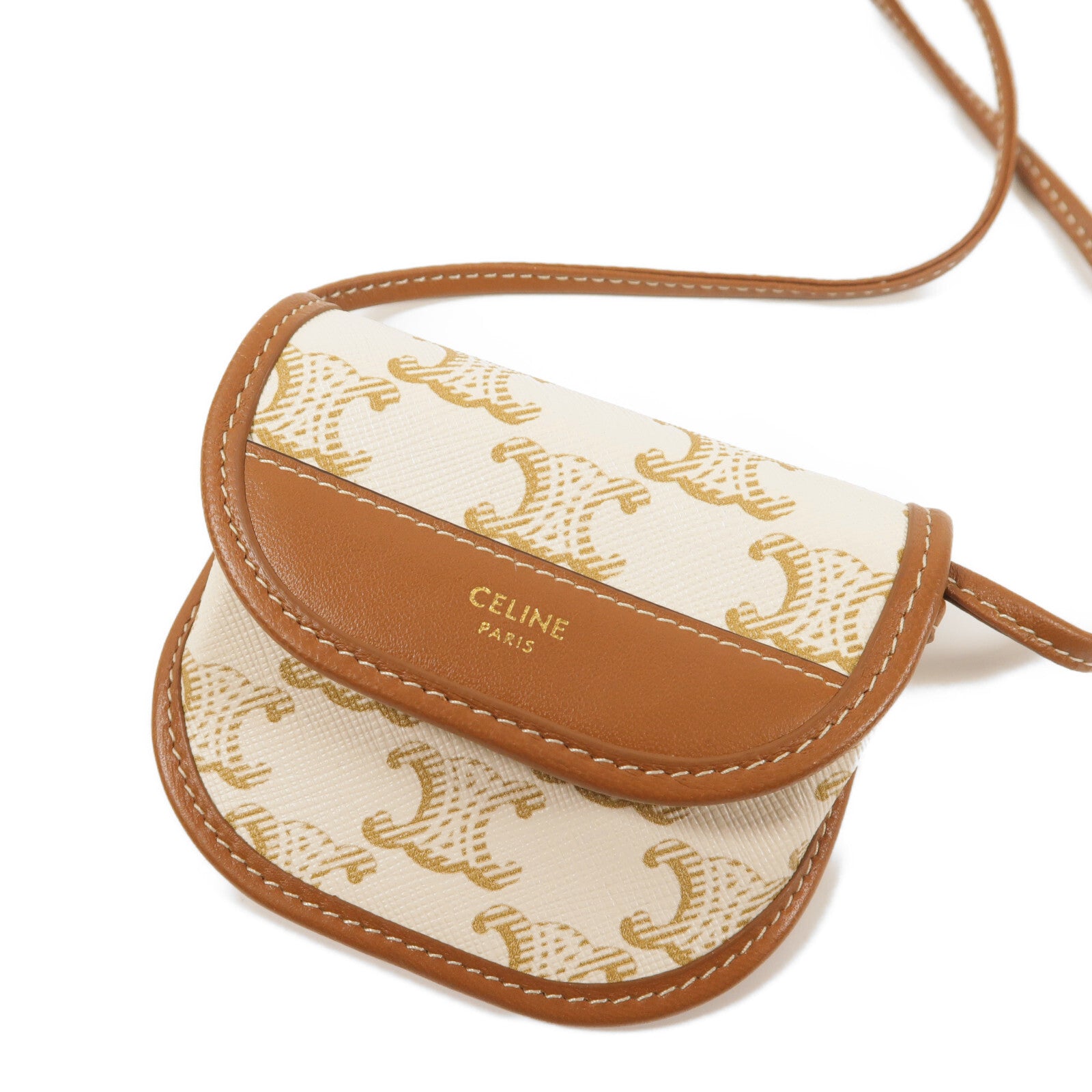 Celine Coin Purse With Strap - Brown, PVC Coated Canvas