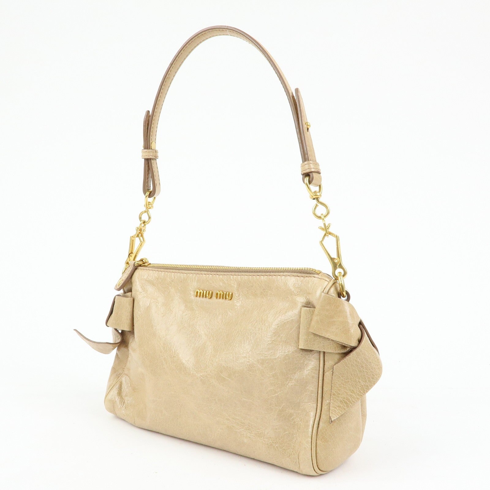 Miu Miu Double Sided Ribbons Handbag - Beige, Leather