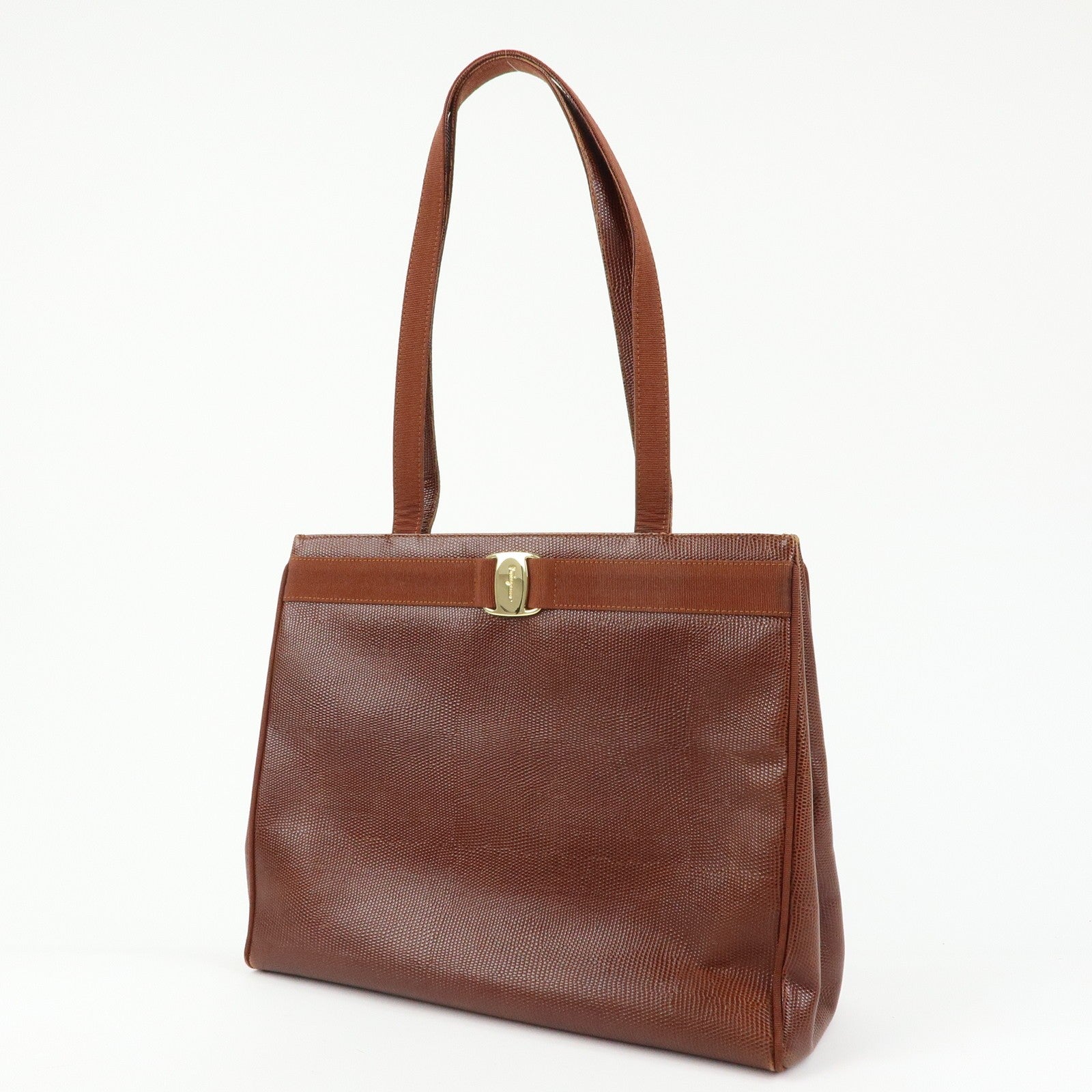 Ferragamo Vara Tote Bag - Brown, Embossed Leather