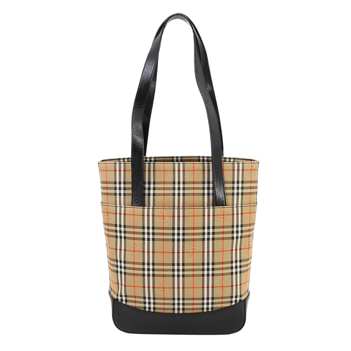 Burberry Plaid Tote Bag - Brown, Black, Canvas, Leather