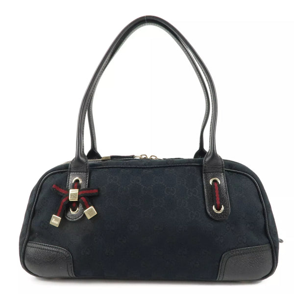 GUCCI Princy GG Canvas Leather Mini Boston Bag - Black, GG Canvas, Leather