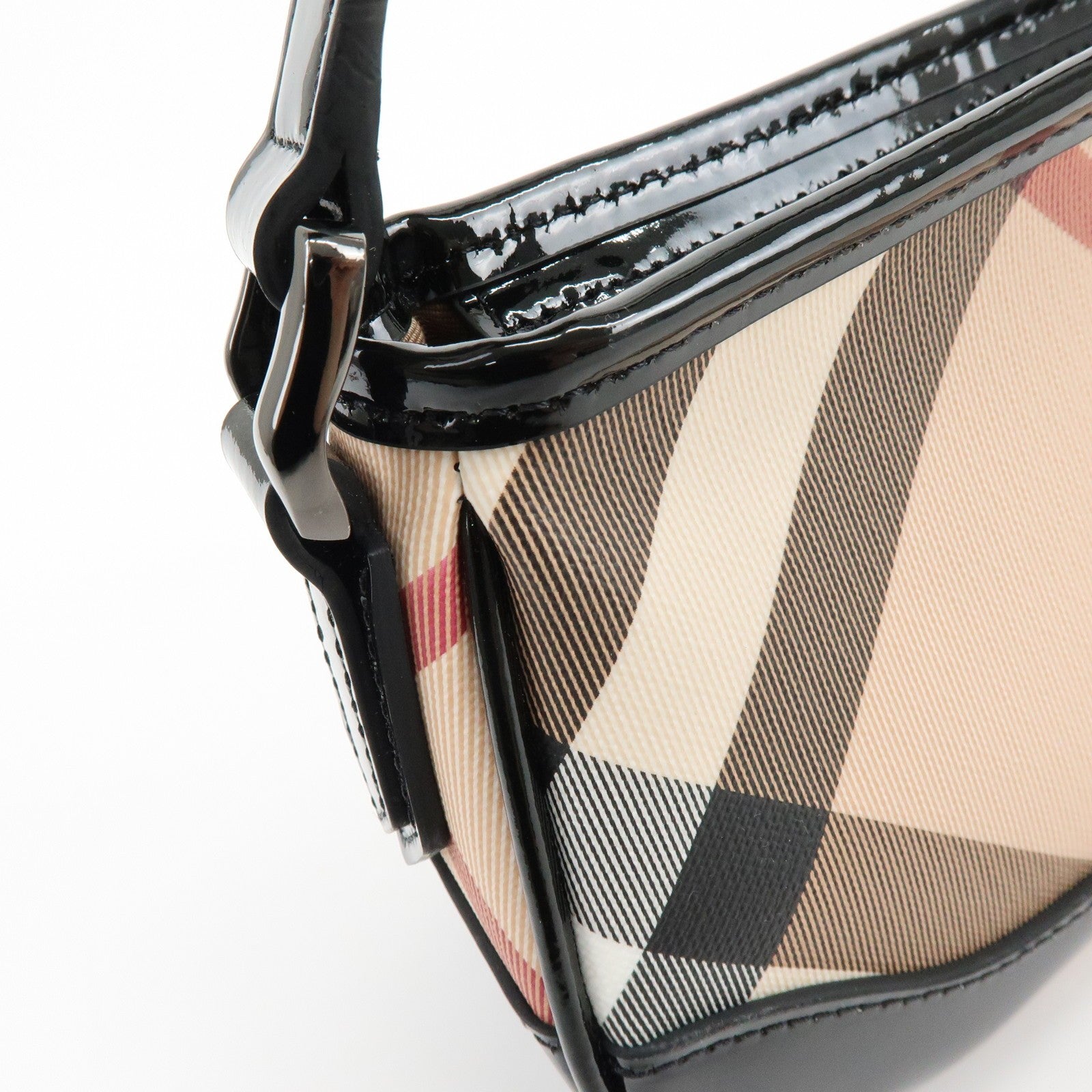 Burberry Nova Plaid Hand Bag - Beige, Black, PVC, Patent Leather