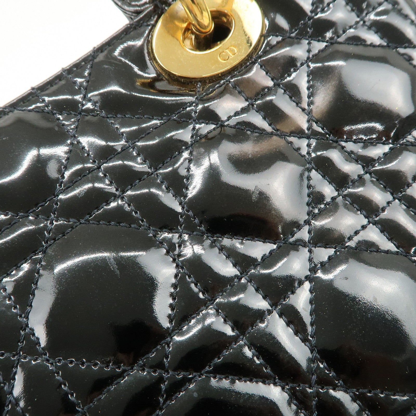 Christian Dior Lady Dior 2Way Hand Bag - Black, Patent Leather