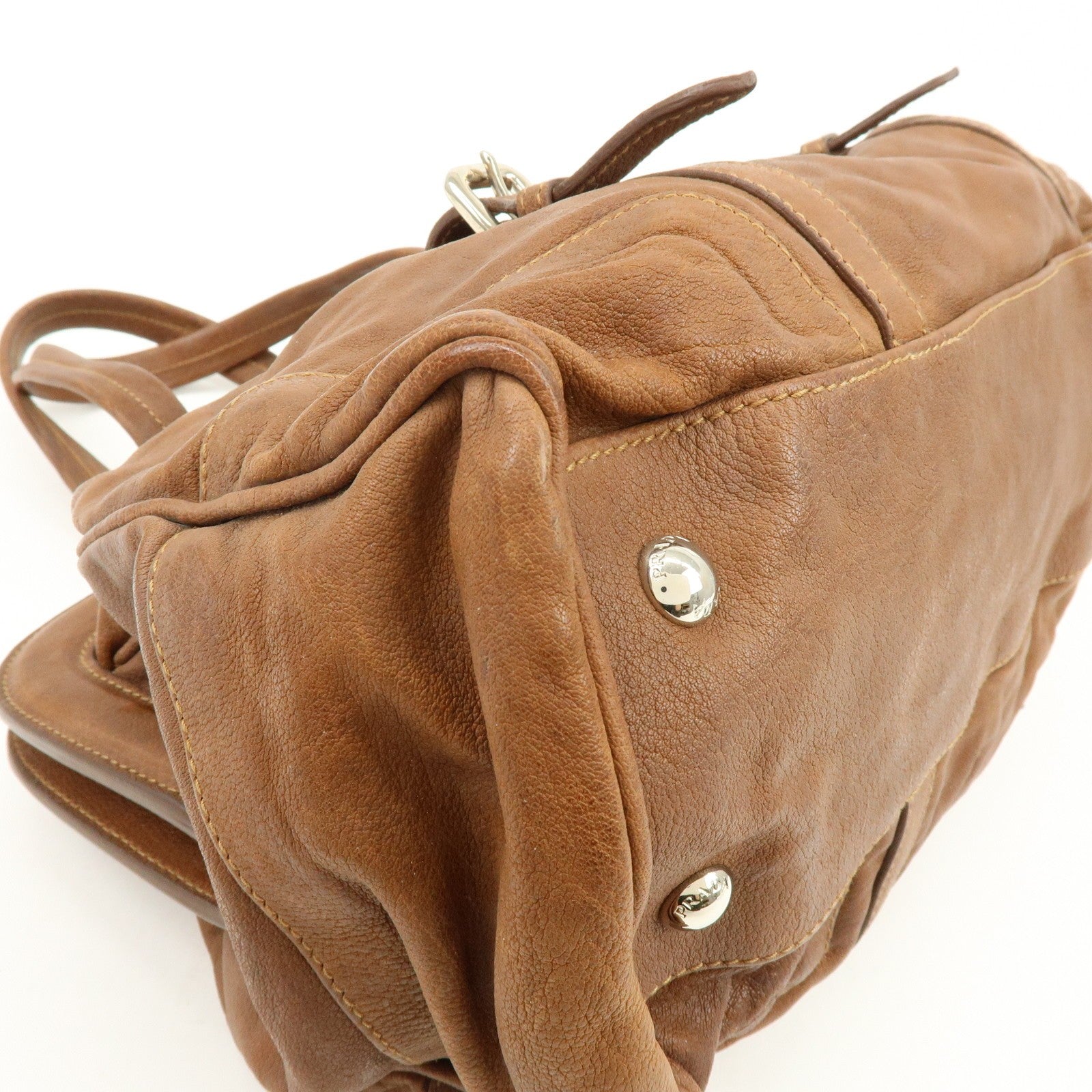 Prada Boston Hand Bag - Brown, Leather