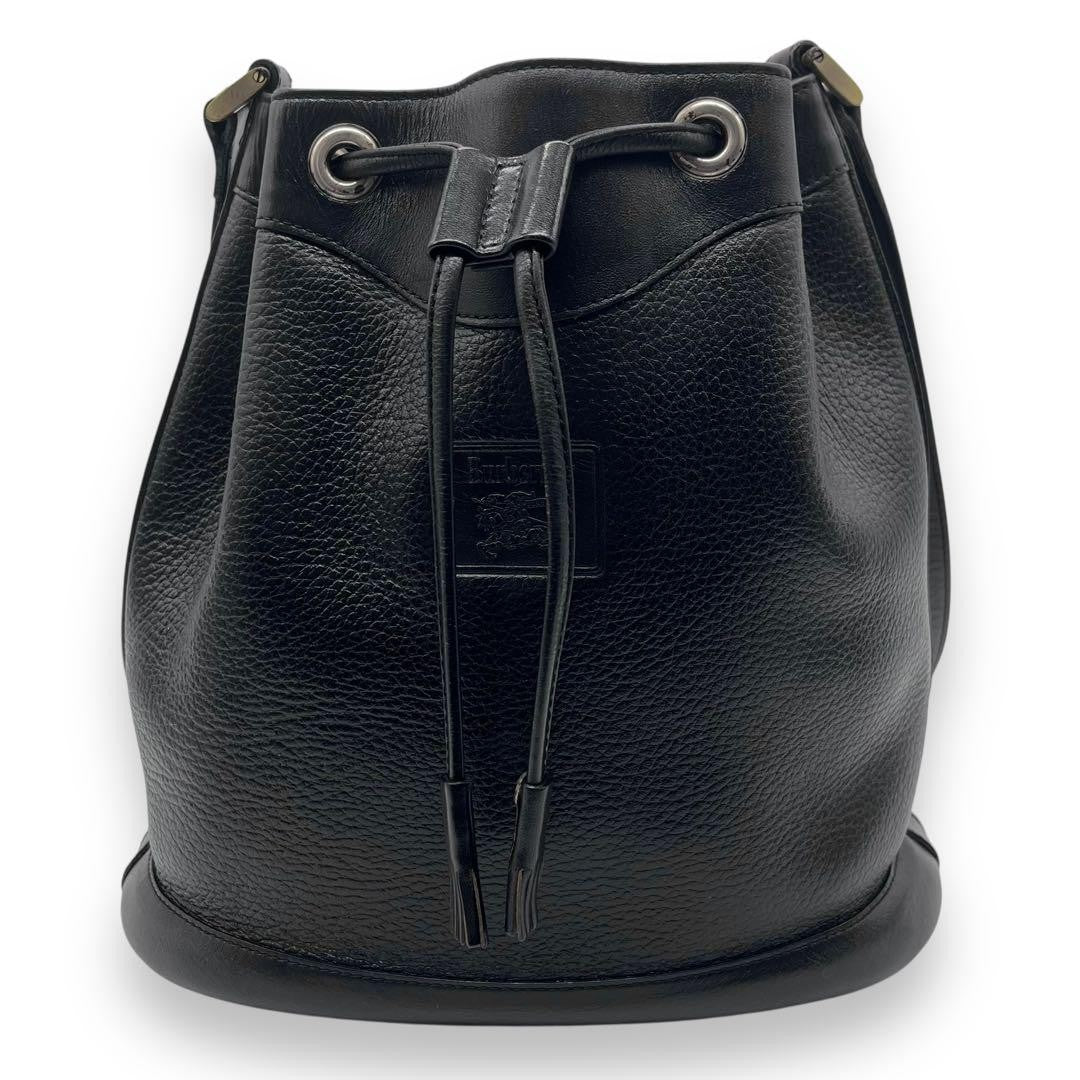 Burberry Bucket Shaped Drawstring Shoulder Bag - Black, Leather