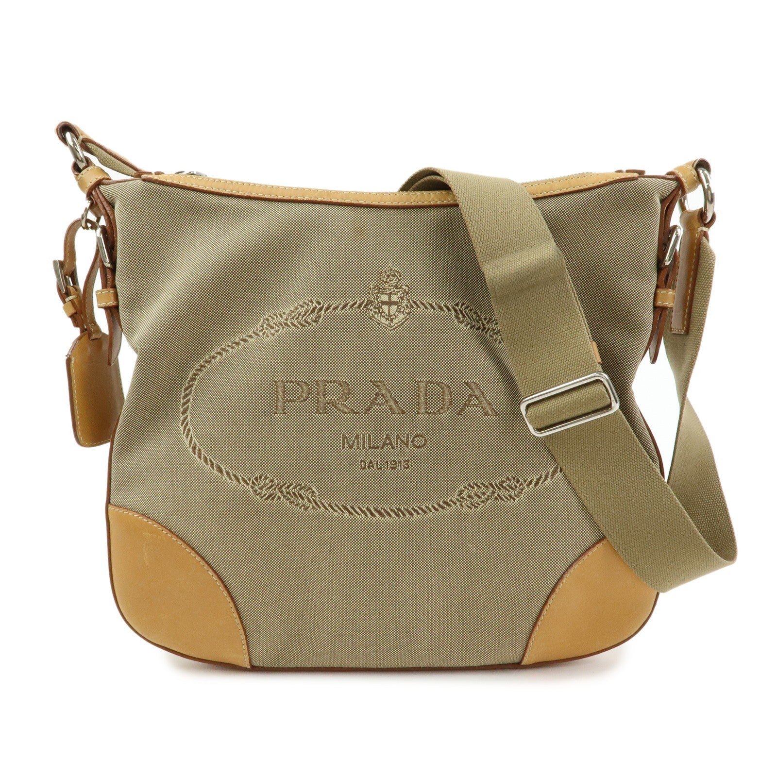 Prada Logo Jacquard Shoulder Bag - Camel, Leather