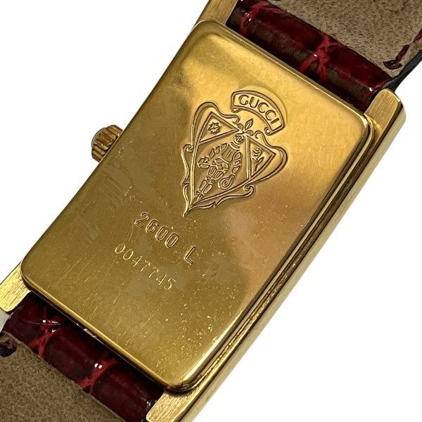 Gucci 2600L Quartz Rectangular Watch - Silver x Burgundy dial, GP