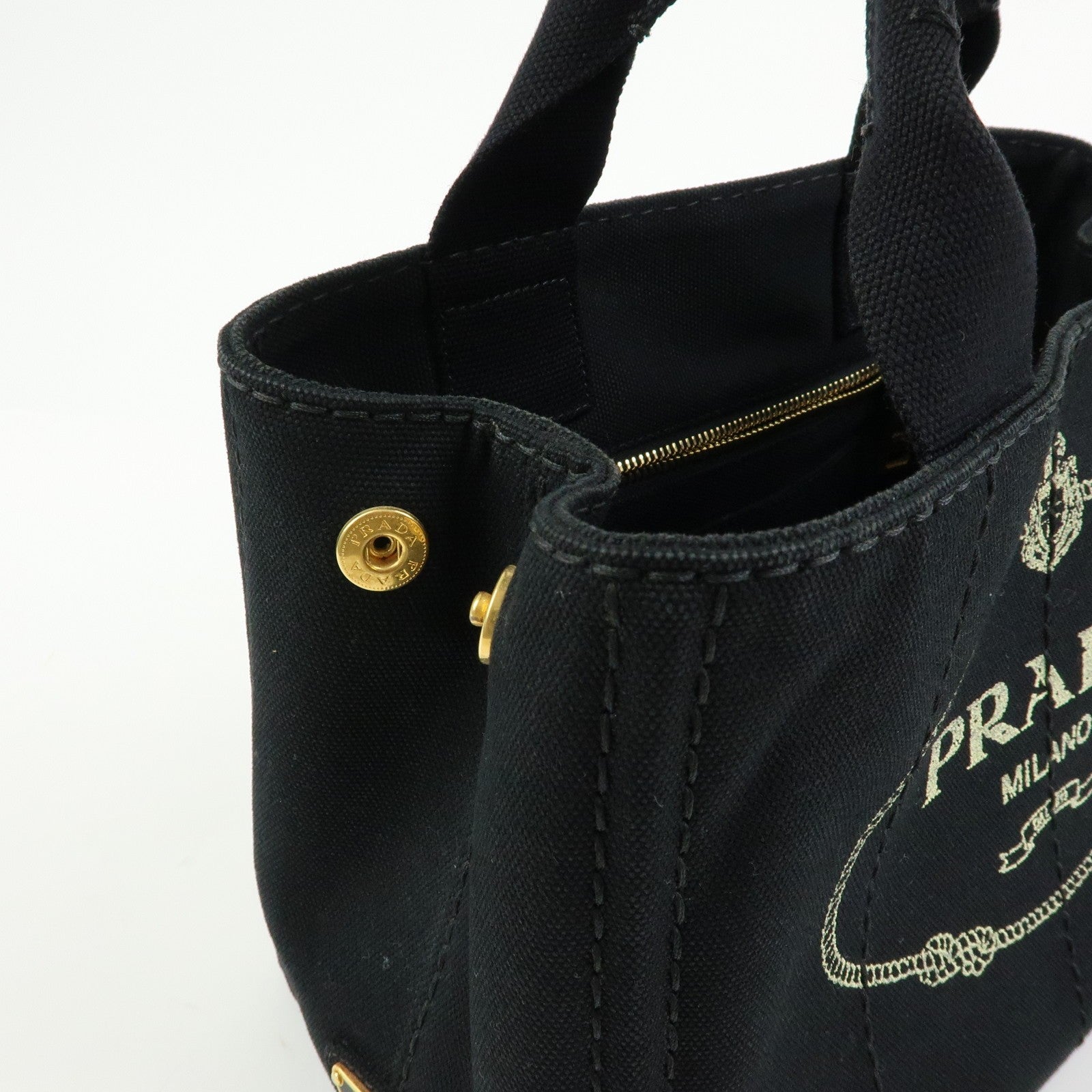 PRADA Canapa Triangle Logo Tote Bag - Black, Canvas