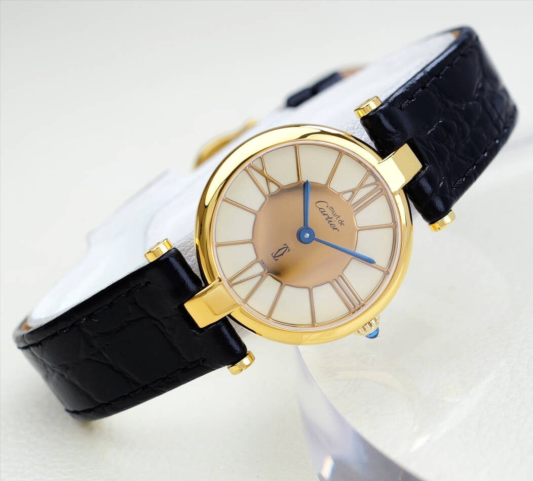 Cartier Vendome Wristwatch - Gold, White Dial, Leather