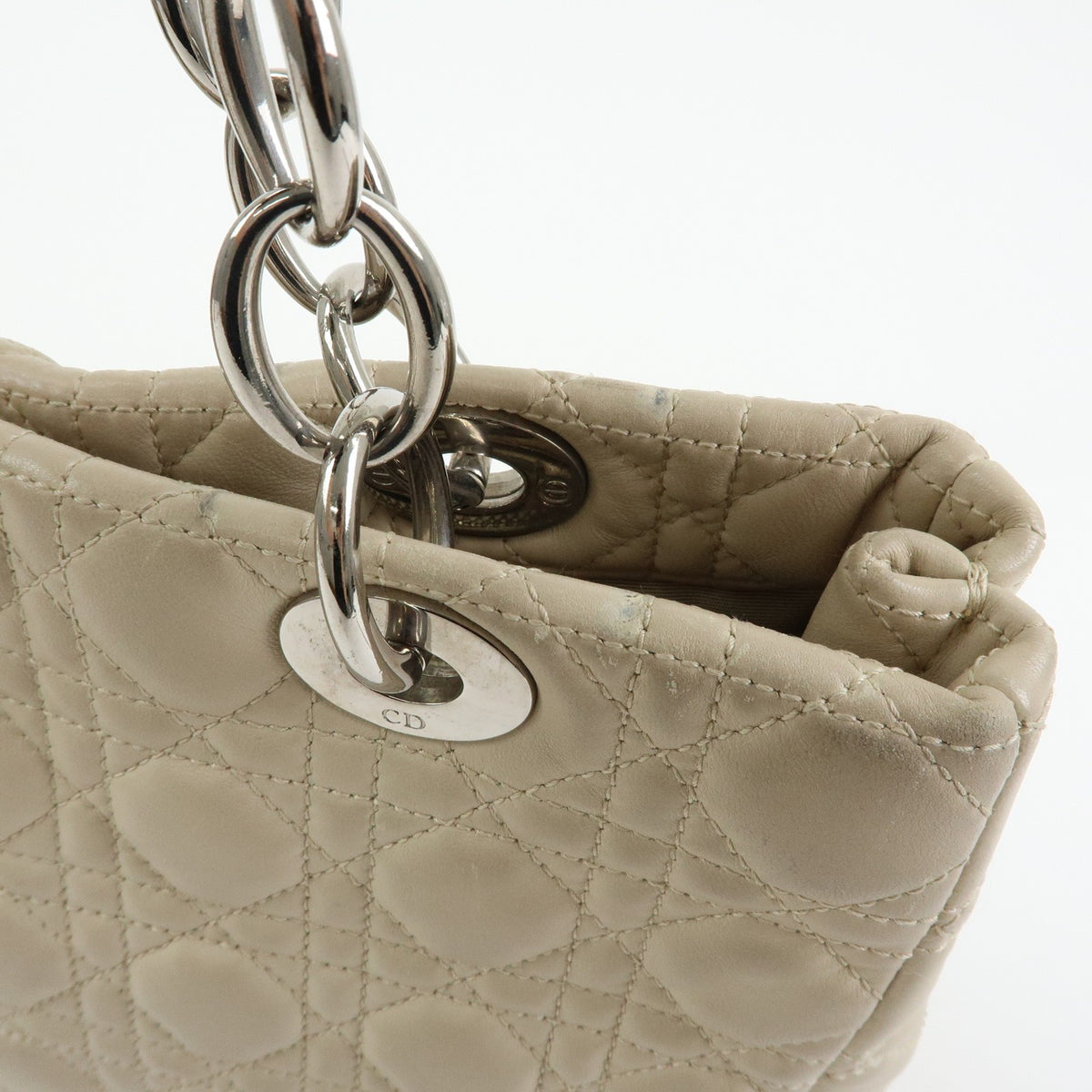 Christian Dior Lady Dior Hand Bag - Ivory, Lamb Skin