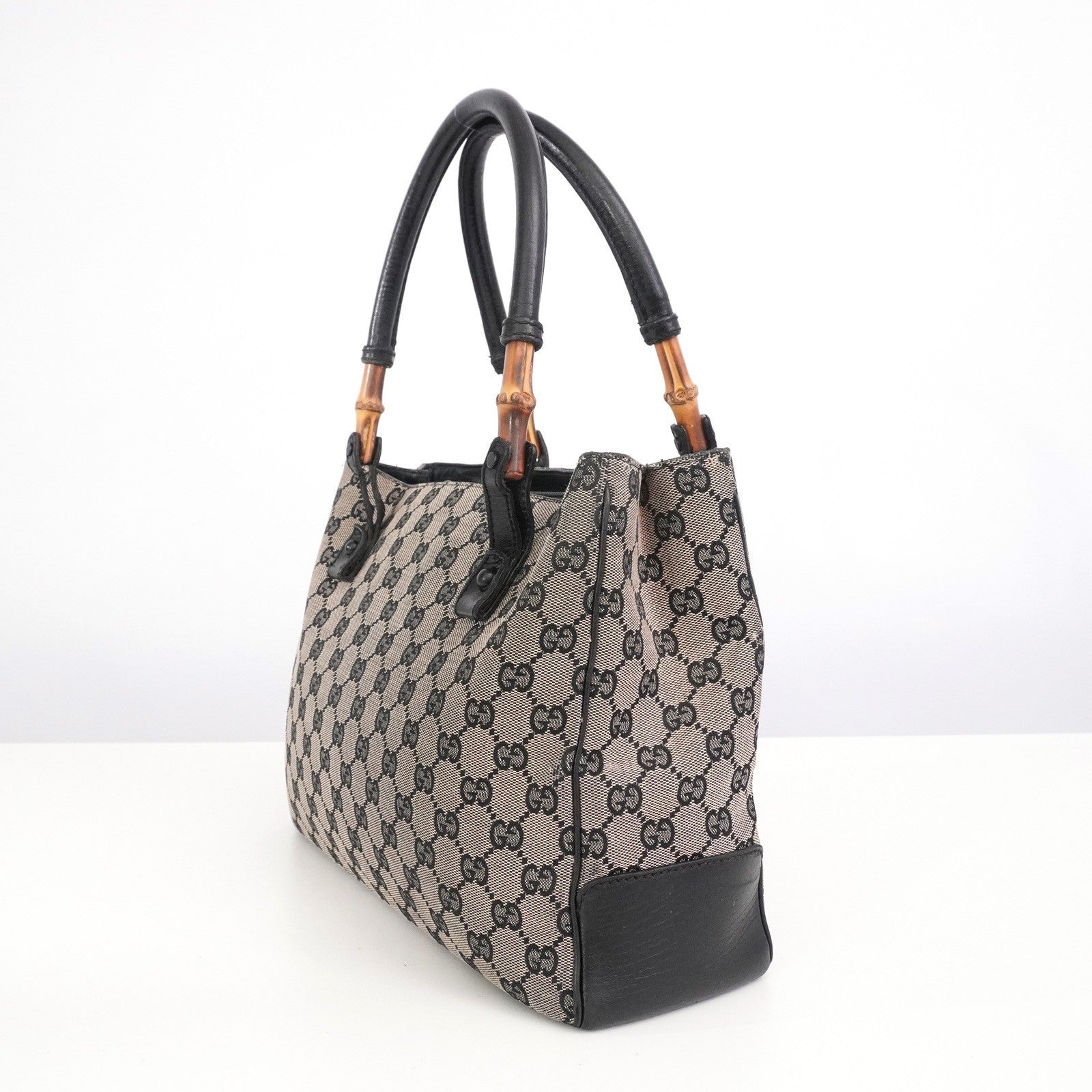 Gucci GG Canvas Bamboo 112526 Hand Bag - Brown, Canvas 