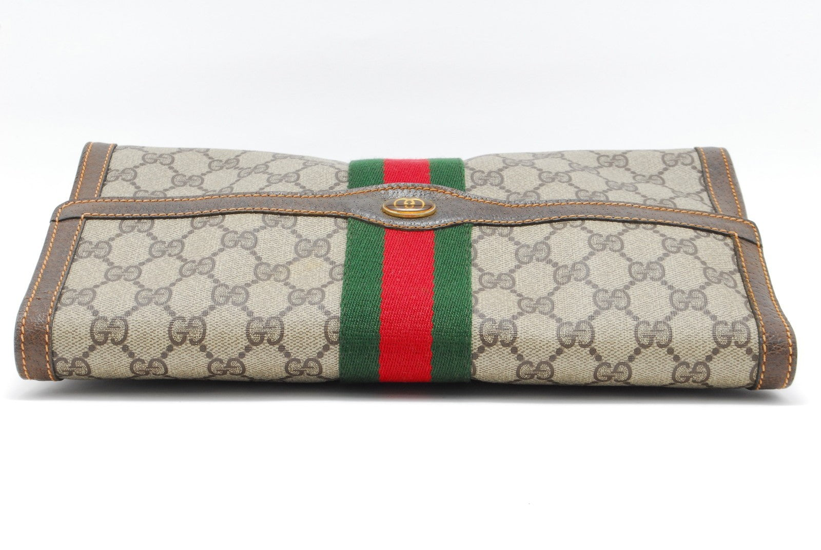 Gucci Sherry Line Clutch Bag - Brown, PVC Leather 