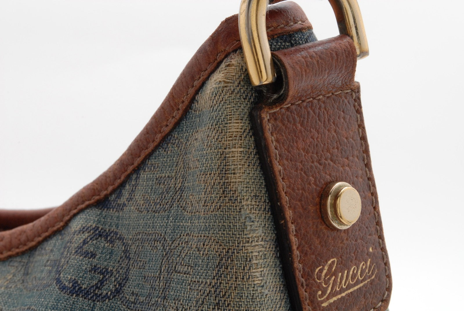 Gucci Denim Abbey D-Ring Shoulder Bag - Blue Brown, Canvas Leather