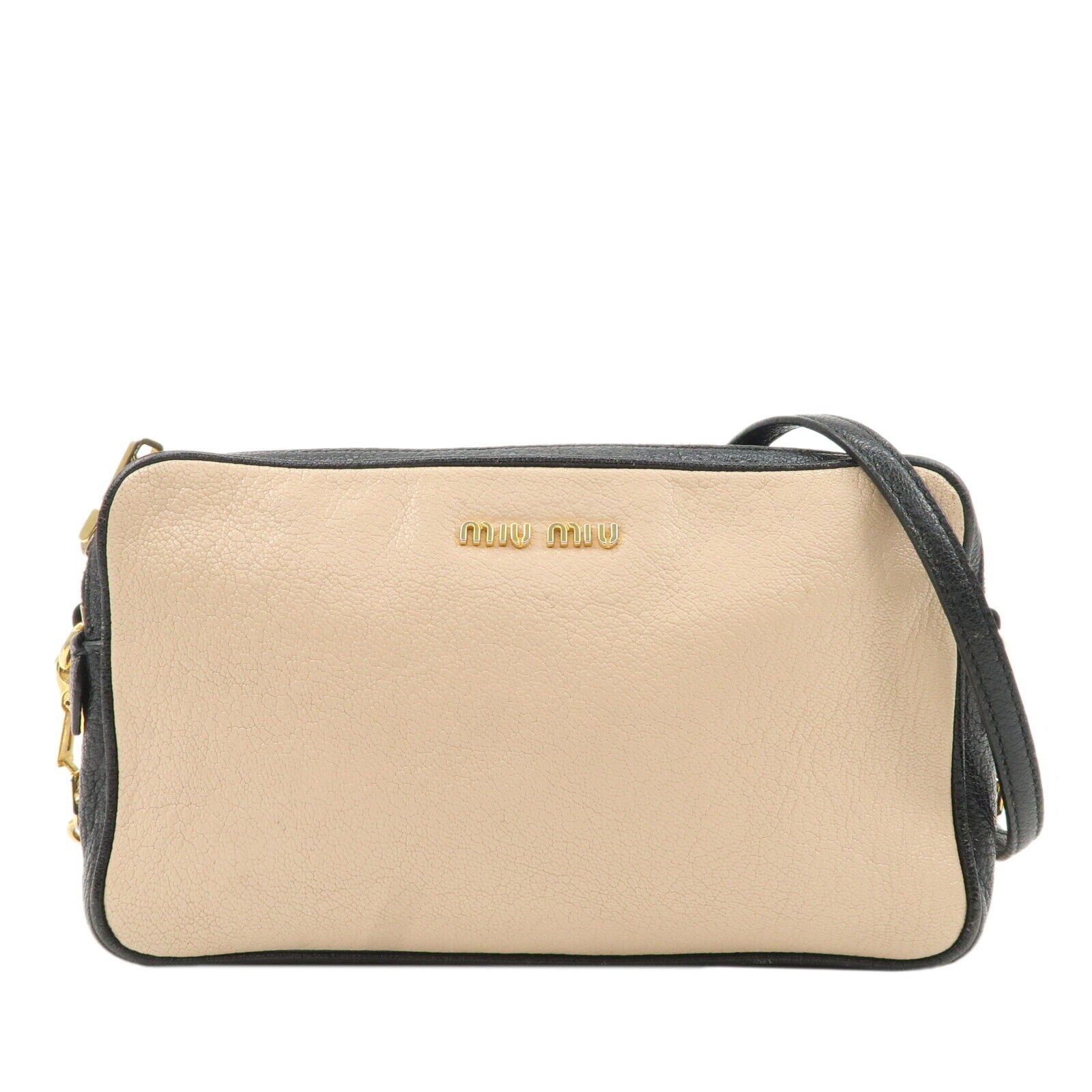 Miu Miu MADRAS BICOLORE Shoulder Bag - Black/Beige, Leather