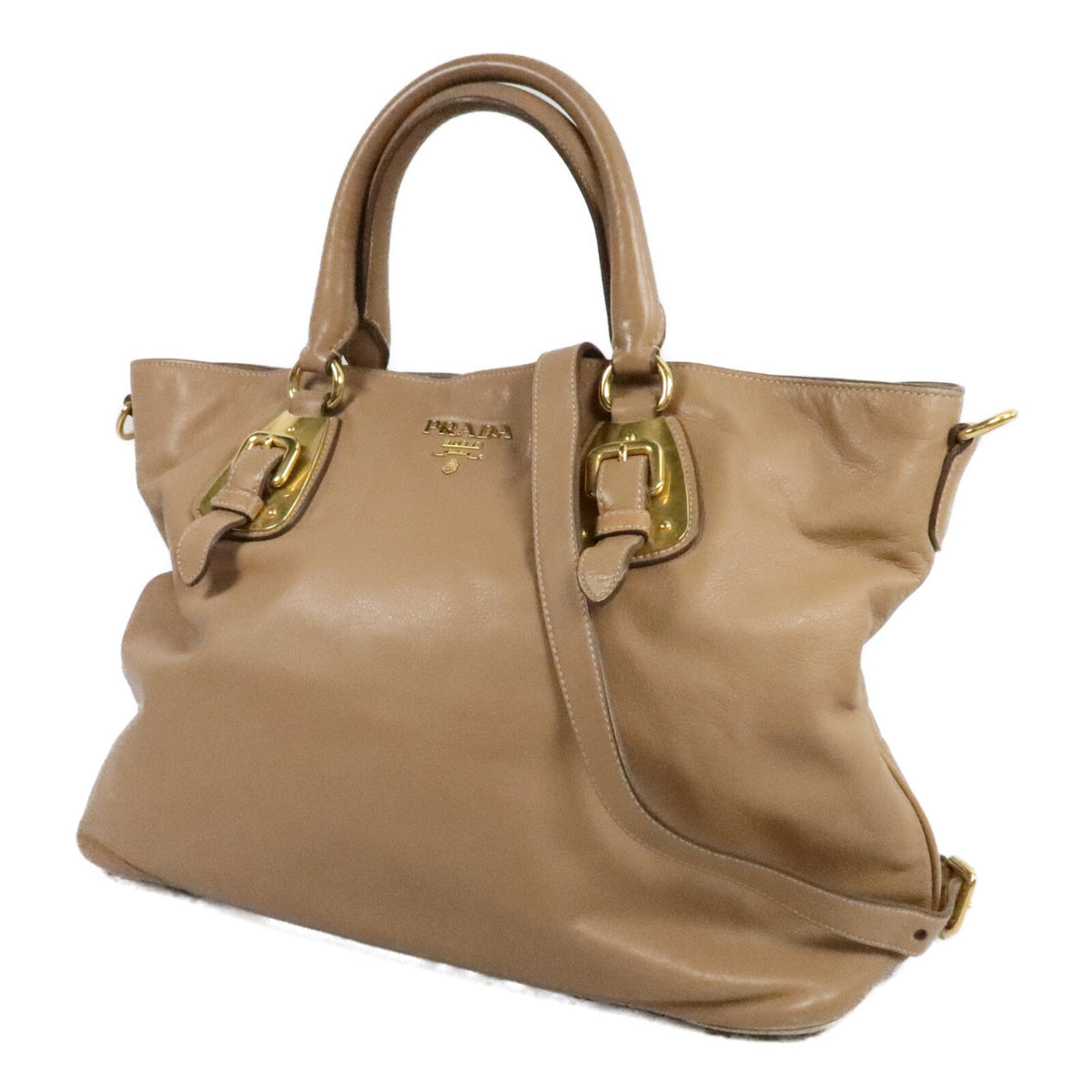 Prada GHW 2 Way Shoulder Bag - Beige, Calfskin Leather