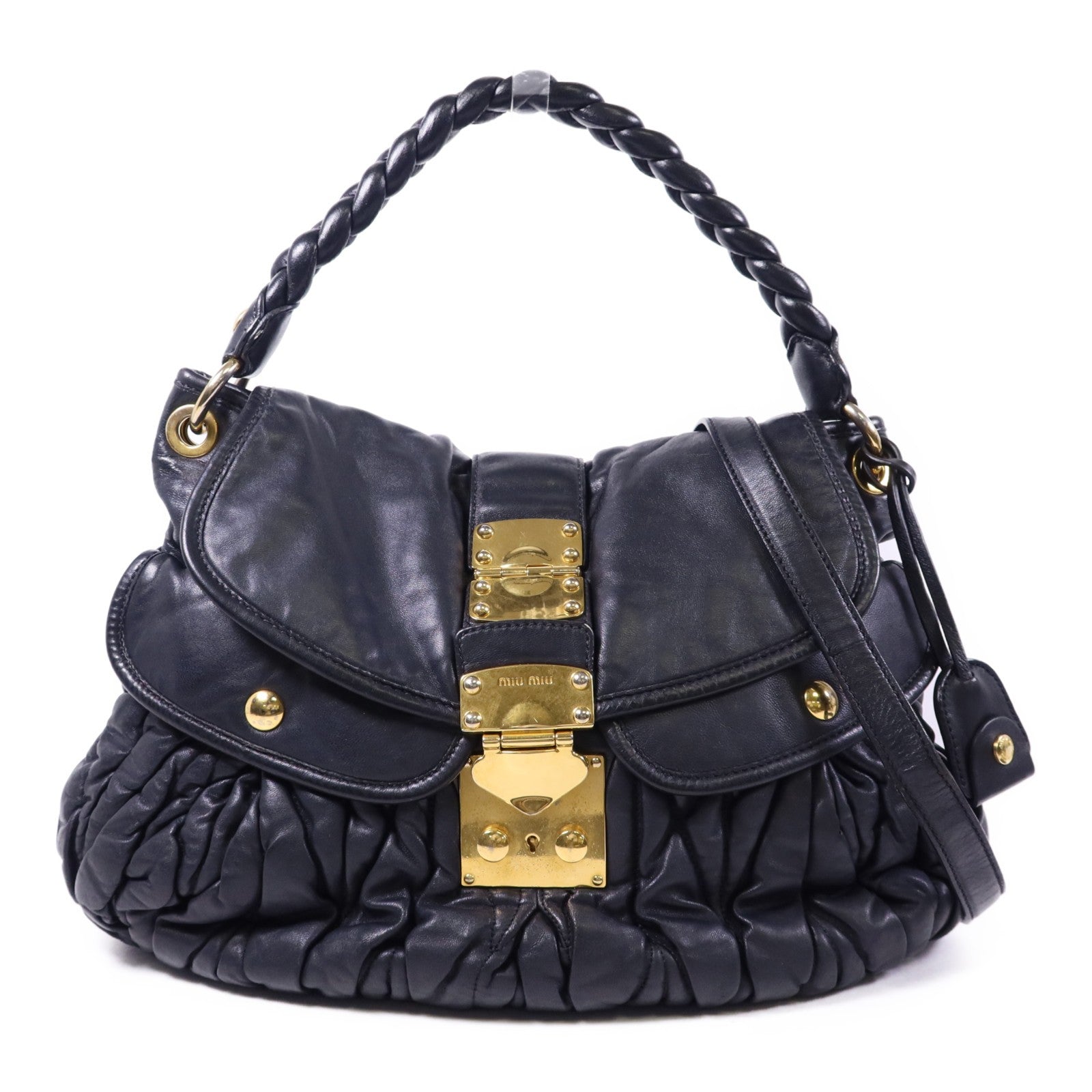 Miu Miu GHW 2 Way Shoulder Bag - Black, Lambskin Leather 