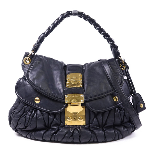 Miu Miu GHW 2 Way Shoulder Bag - Black, Lambskin Leather 
