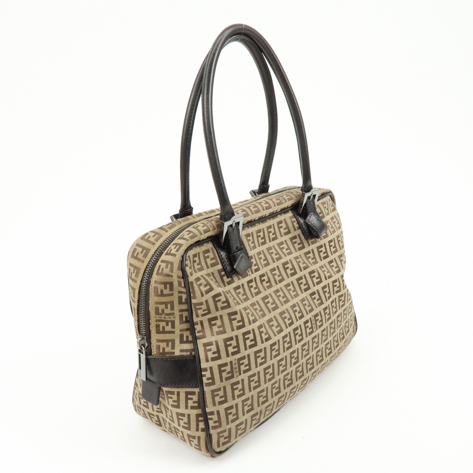 Fendi Zucchino Boston Shoulder Bag - Beige, Canvas Leather