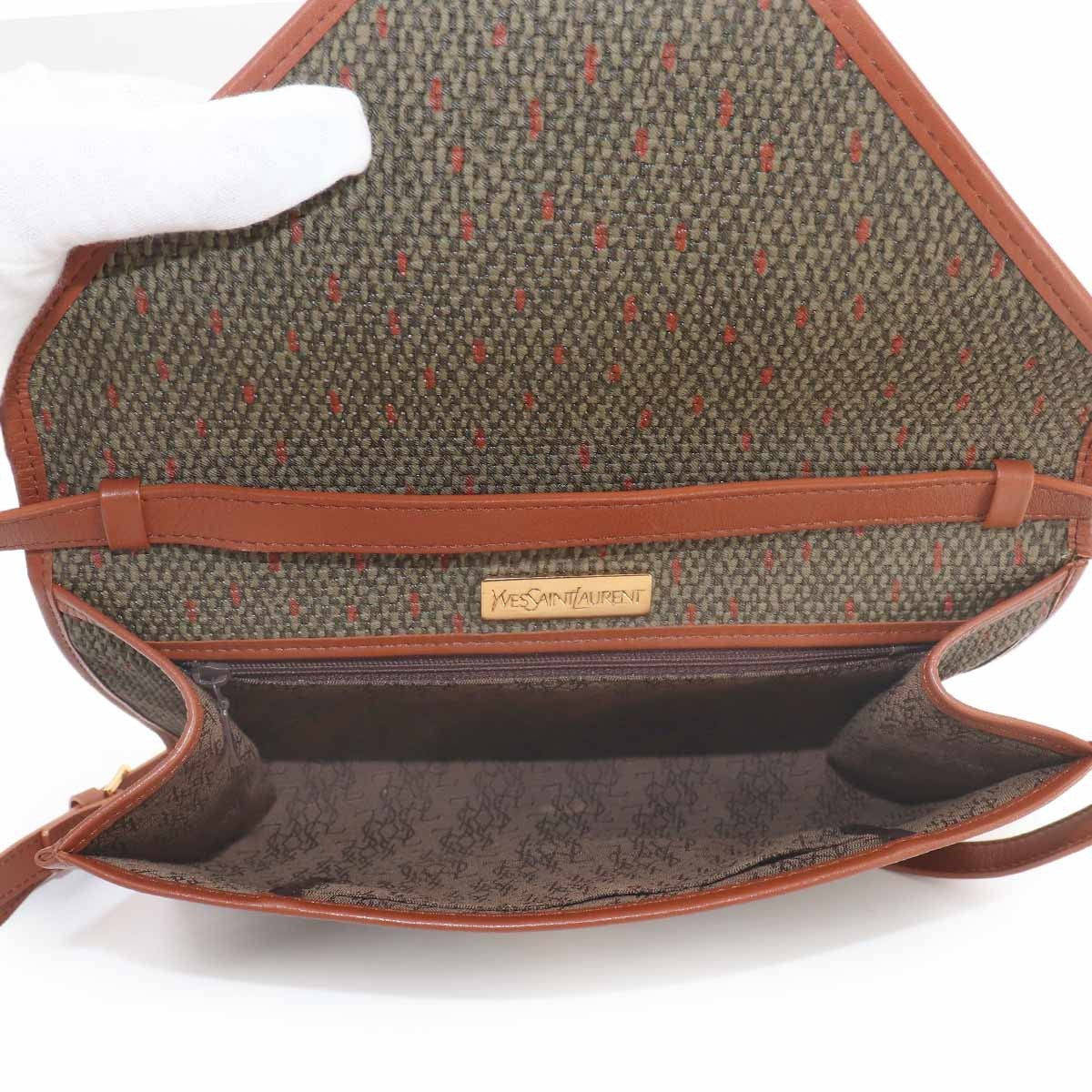 Yves Saint Laurent Shoulder Clutch Bag - Brown and Green, PVC and Leather