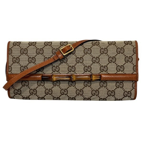 Gucci Bamboo Shoulder Bag - Beige x Brown, Canvas x Leather x Bamboo 