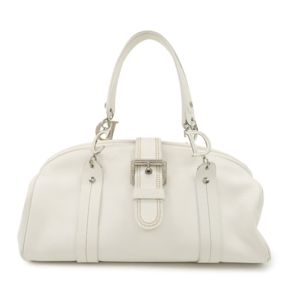 Christian Dior Logo Hand Bag - White, Leather 