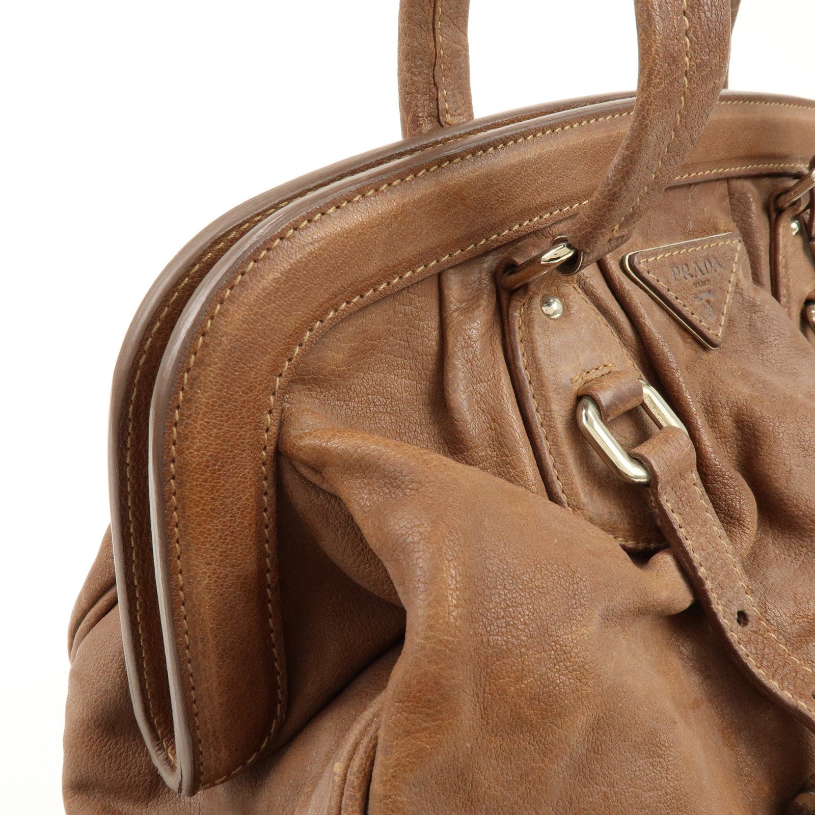 Prada Boston Hand Bag - Brown, Leather