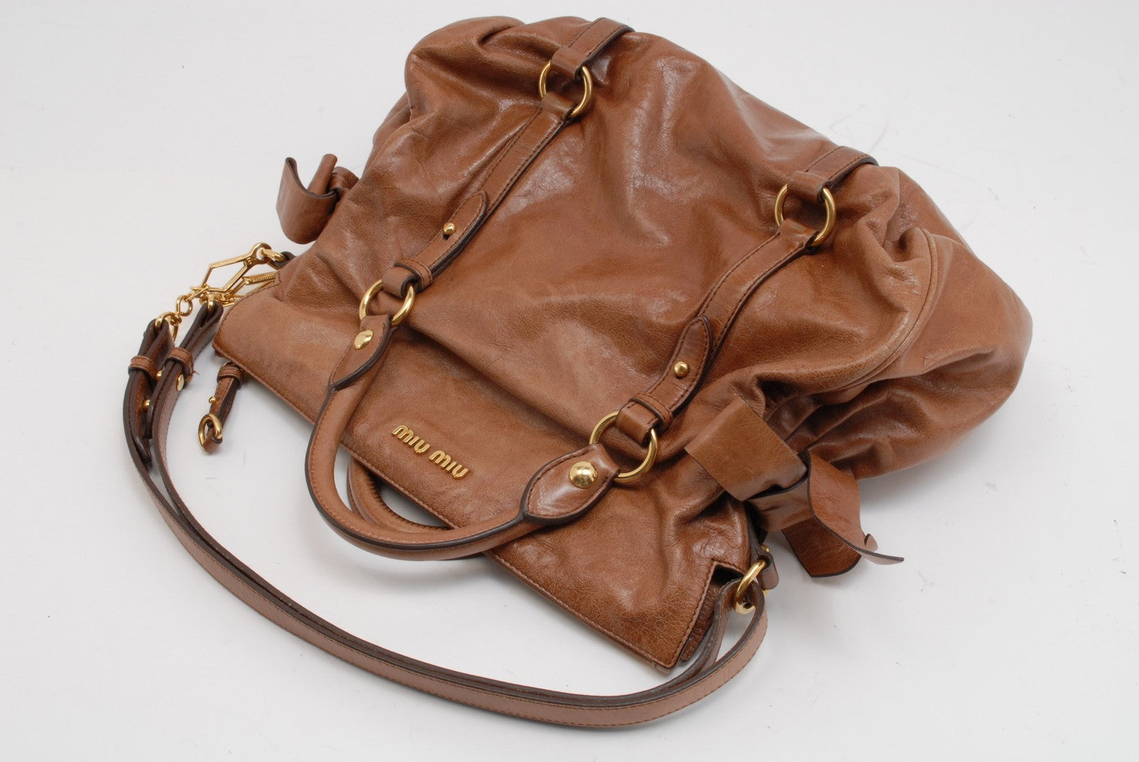 Miu Miu Vitello Lux 2Way Shoulder Hand Bag - Brown, Leather