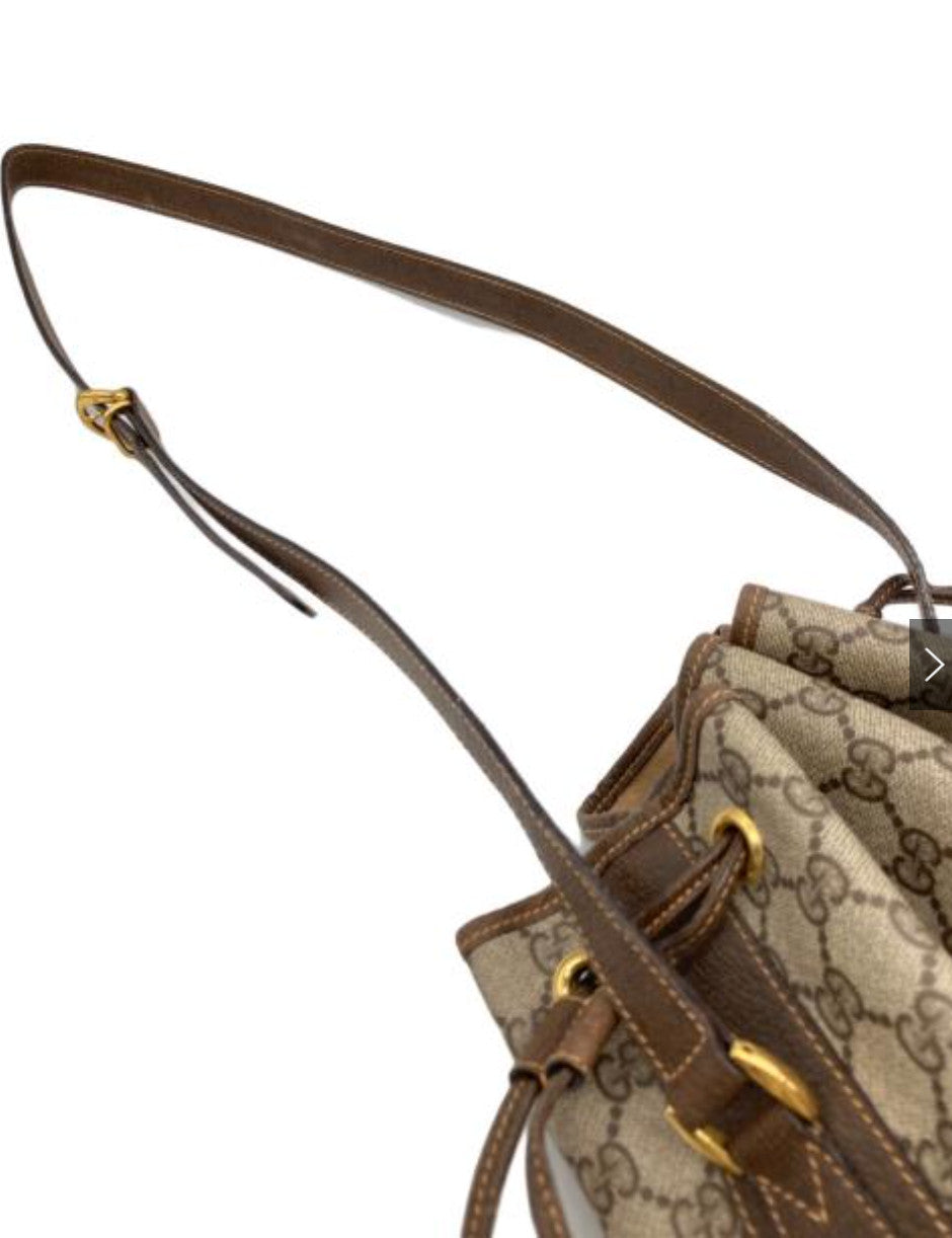 Gucci Vintage GG Sherry Line Drawstring Shoulder Bag - Brown, PVC Leather 