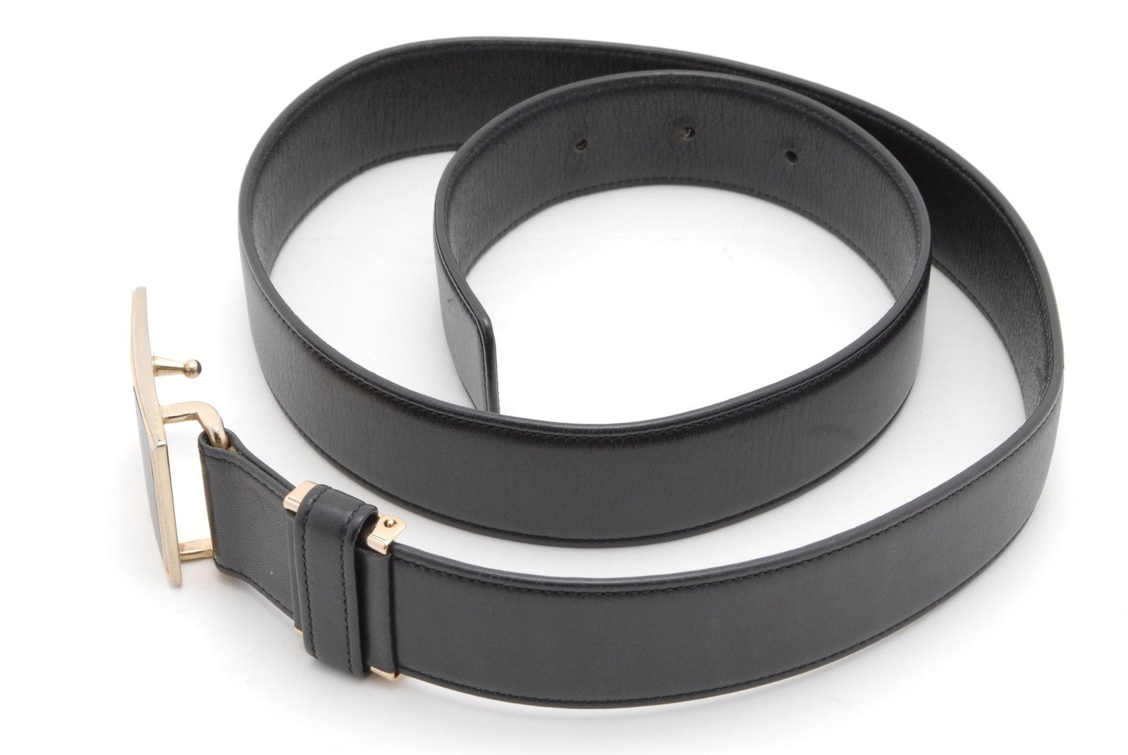 Saint Laurent Vintage YSL Logo Buckle Belt - Black, Leather