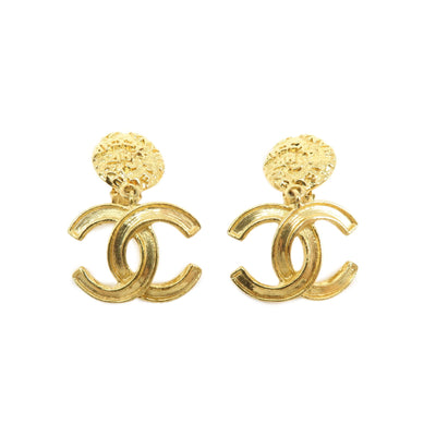 Chanel COCO Mark Plated Hammered Earrings - Gold, Plated
