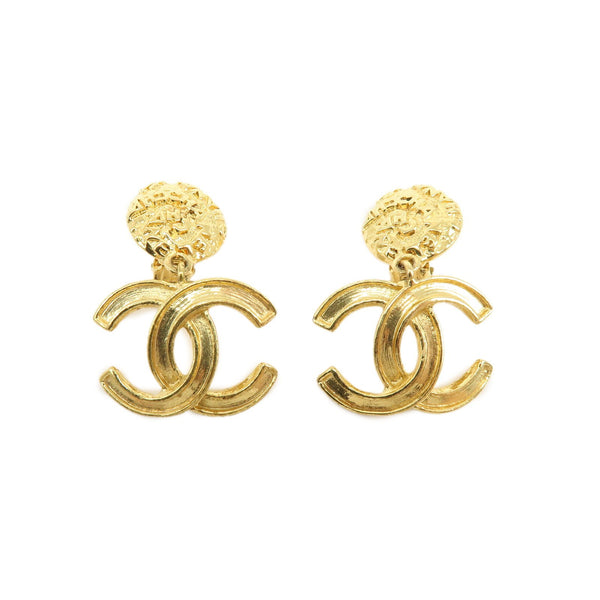 Chanel COCO Mark Plated Hammered Earrings - Gold, Plated