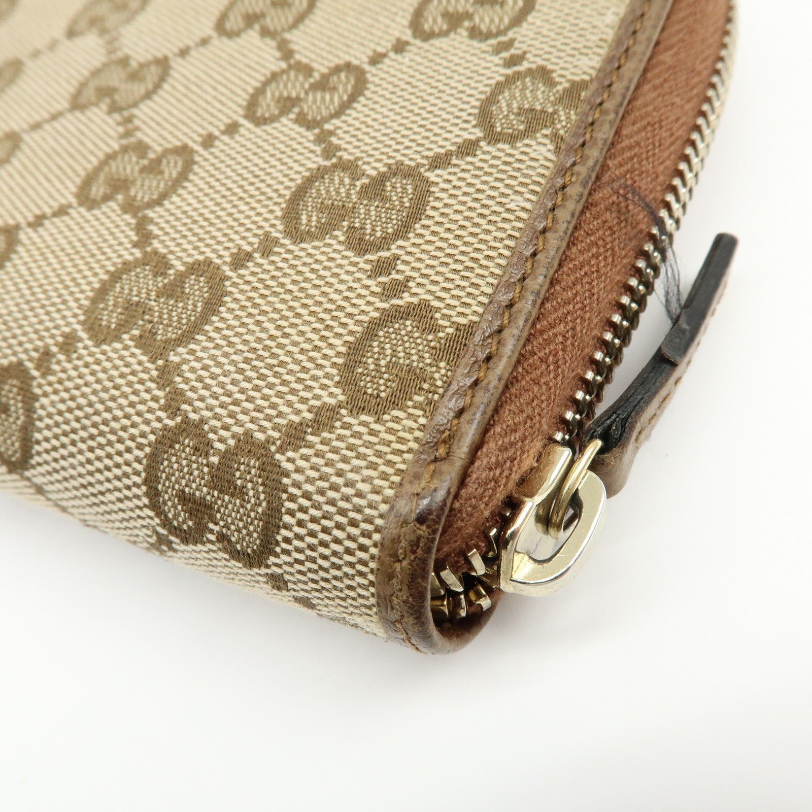 Gucci GG Canvas Leather Round Zippy Long Wallet - Beige, Brown, Canvas, Leather