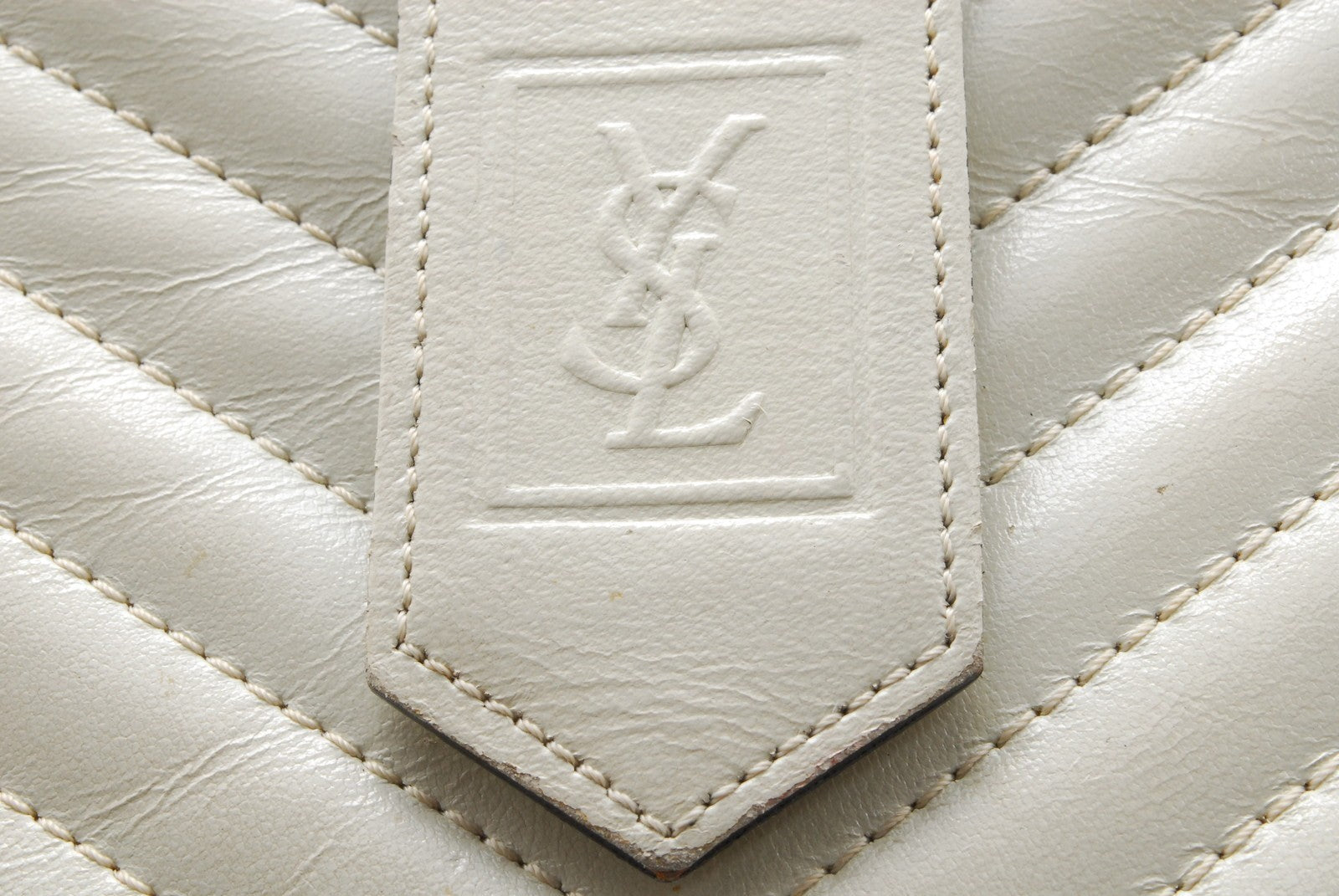 Saint Laurent Yves Saint Laurent Chevron Quilted Clutch Bag - White, Leather