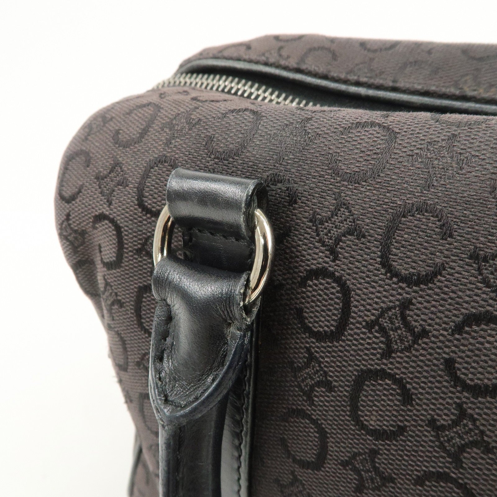 Celine C Macadam Boston Hand Bag - Black, Canvas, Leather 